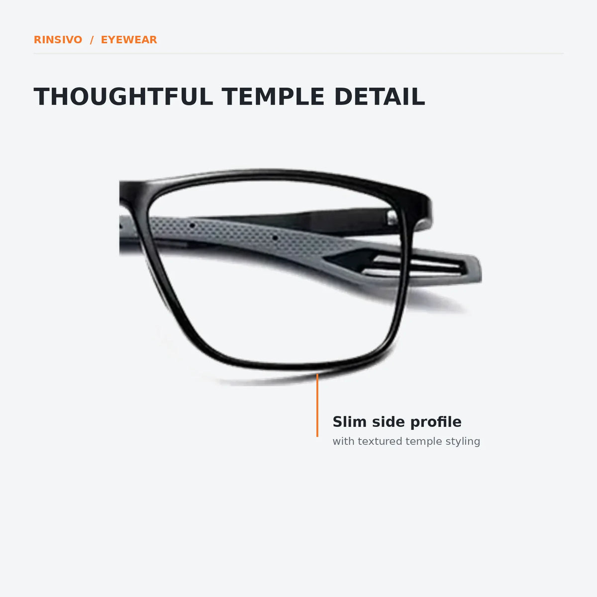 Black frame side profile detail