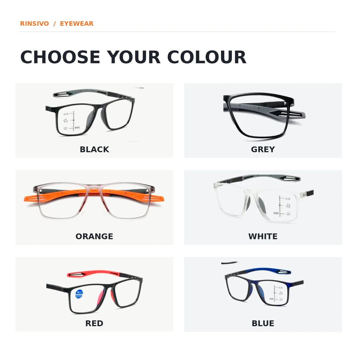 Eyeglass frame six available colours
