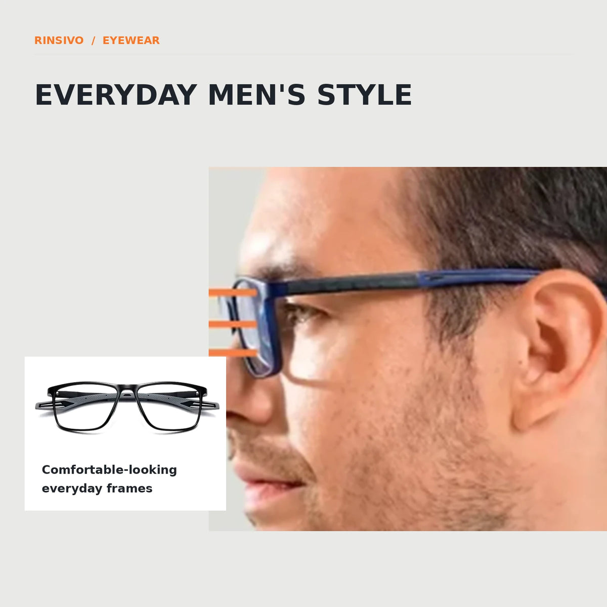 Male model reference wearing rectangular eyeglasses