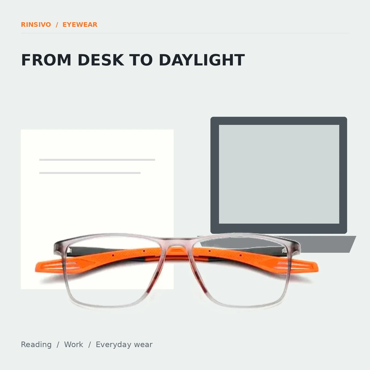 Glasses shown with reading and computer objects