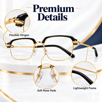 Black-gold eyeglass frame details