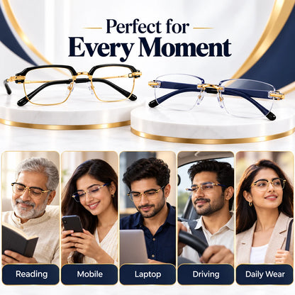 Eyeglasses shown in everyday activities