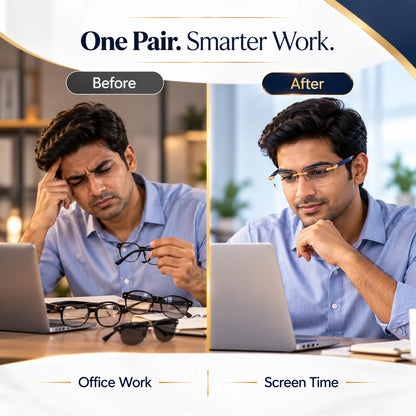 Men glasses before and after visual comparison