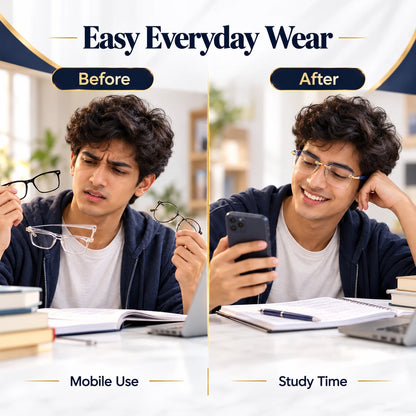 Student glasses before and after visual comparison
