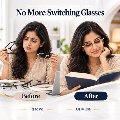 Women glasses before and after visual comparison